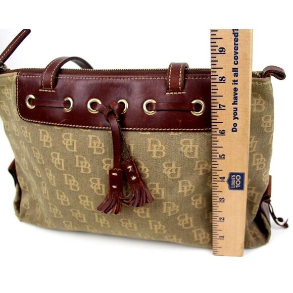 DOONEY & BOURKE DB CANVAS BROWN GENUINE LEATHER TRIM SHOULDER BAG TOTE HANDBAG - Picture 15 of 16